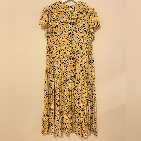 TOPSHOP PETITE YELLOW SUNFLOWER MIDI DRESS - Picture 1 of 4